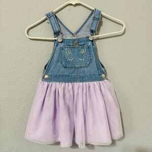 OshKosh Bgosh Girls 4T Unicorn Denim Overall Dress Lavender Tulle Birthday